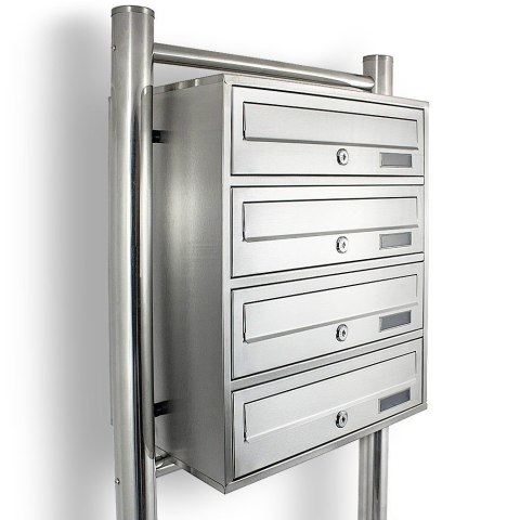 Bituxx Skrzynka lokatorska 4 komorowa stal nierdzewna stojak euro zamek