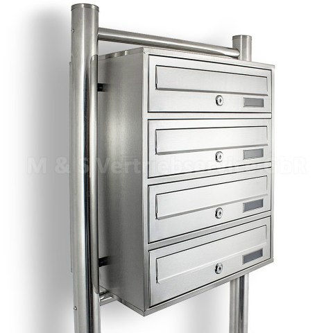 Bituxx Skrzynka lokatorska 4 komorowa stal nierdzewna stojak euro zamek