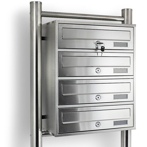 Bituxx Skrzynka lokatorska 4 komorowa stal nierdzewna stojak euro zamek