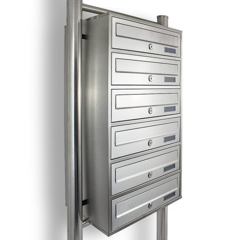 Bituxx Skrzynka lokatorska 6 wrzutów euro stal nierdzewna stojak na listy zamek