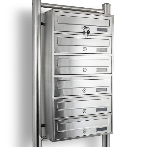 Bituxx Skrzynka lokatorska 6 wrzutów euro stal nierdzewna stojak na listy zamek