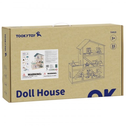 Tooky Toy TOOKY TOY Duży Drewniany Domek dla Lalek + Figurki FSC