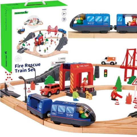 Tooky Toy Tooky Toy Drewniana Kolejka Staż Pożarna Ambulans 70 el.