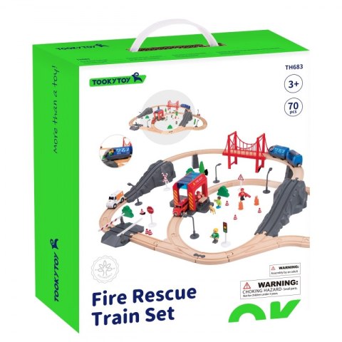 Tooky Toy Tooky Toy Drewniana Kolejka Staż Pożarna Ambulans 70 el.
