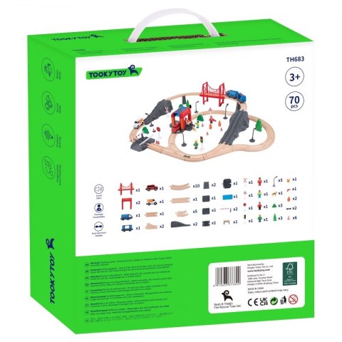 Tooky Toy Tooky Toy Drewniana Kolejka Staż Pożarna Ambulans 70 el.