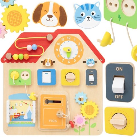 Viga Toys VIGA Drewniana Tablica Manipulacyjna Domek Odkrywania i Nauki