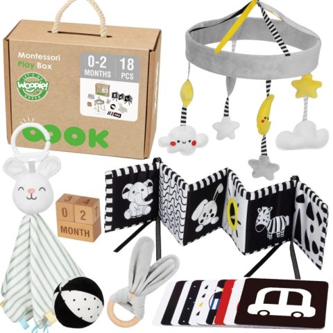 Woopie Let's Go Green WOOPIE GREEN Box Pudełko XXL Montessori Edukacyjne 7w1 Sensoryczne 0-2 Miesiące 18el. FSC