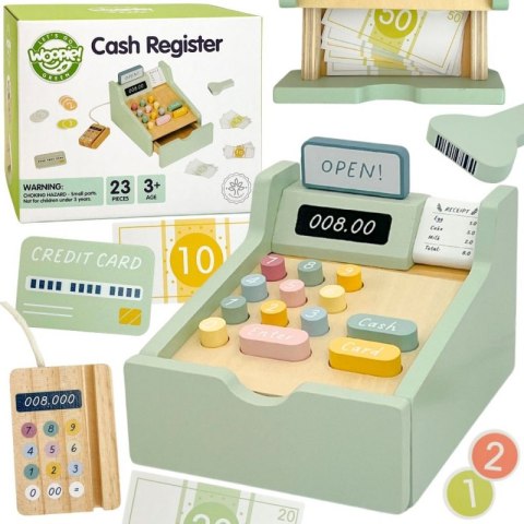 Woopie Let's Go Green WOOPIE GREEN Drewniana Kasa Sklepowa Edukacyjna z Akcesoriami 23 el. FSC