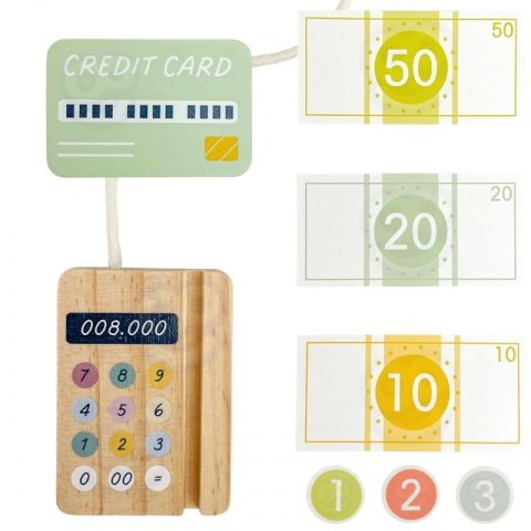 Woopie Let's Go Green WOOPIE GREEN Drewniana Kasa Sklepowa Edukacyjna z Akcesoriami 23 el. FSC