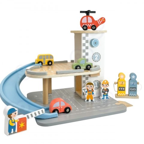Woopie Let's Go Green WOOPIE GREEN Drewniany Parking Piętrowy 2w1 Stacja Benzynowa z Autkami i Figurkami 12 el. FSC