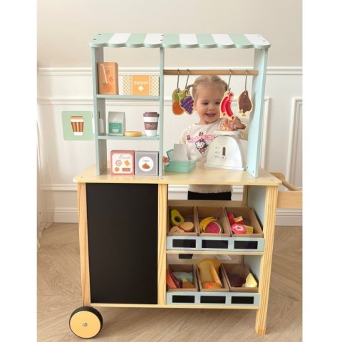 Woopie Let's Go Green WOOPIE GREEN Duży Wielofunkcyjny Sklepik 5w1 Stragan Supermarket Restauracja Kawiarnia Kuchnia 73 el