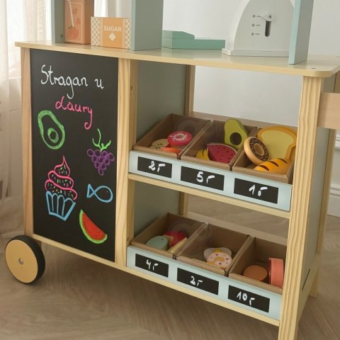 Woopie Let's Go Green WOOPIE GREEN Duży Wielofunkcyjny Sklepik 5w1 Stragan Supermarket Restauracja Kawiarnia Kuchnia 73 el