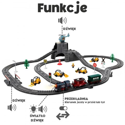 Woopie WOOPIE Elektryczna Kolejka Tor Retro Ciuchcia Lokomotywa + 2 Wagony - Zestaw 76 el.
