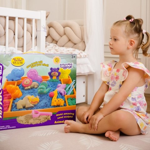 Woopie WOOPIE Piasek Kinetyczny 1,2 kg Zestaw XL ZOO Stolik z Foremkami