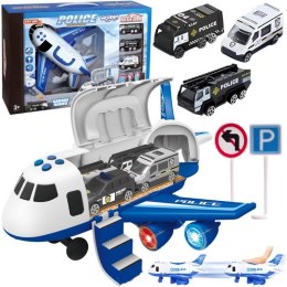 Woopie WOOPIE Samolot Rozkładany Transporter Policja z 3 Autami Policyjnymi Zestaw XL Znaki Drogowe