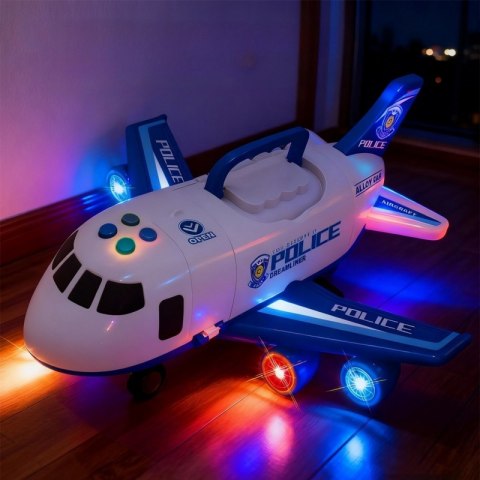 Woopie WOOPIE Samolot Rozkładany Transporter Policja z 3 Autami Policyjnymi Zestaw XL Znaki Drogowe