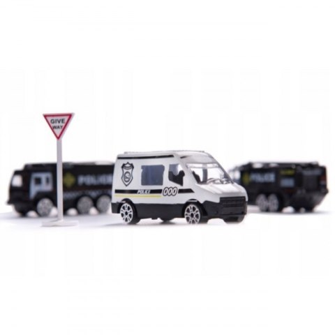 Woopie WOOPIE Samolot Rozkładany Transporter Policja z 3 Autami Policyjnymi Zestaw XL Znaki Drogowe