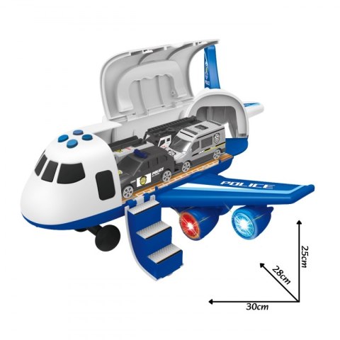 Woopie WOOPIE Samolot Rozkładany Transporter Policja z 3 Autami Policyjnymi Zestaw XL Znaki Drogowe