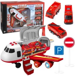 Woopie WOOPIE Samolot Rozkładany Transporter Straż Pożarna z 3 Autami Strażackimi Zestaw XL Znaki Drogowe