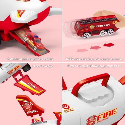 Woopie WOOPIE Samolot Rozkładany Transporter Straż Pożarna z 3 Autami Strażackimi Zestaw XL Znaki Drogowe