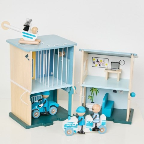Classic World CLASSIC WORLD Posterunek Policji Drewniany Samochód Helikopter FIgurki 12el.