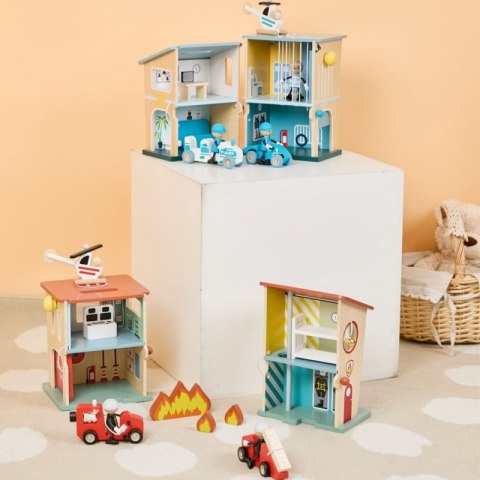 Classic World CLASSIC WORLD Posterunek Policji Drewniany Samochód Helikopter FIgurki 12el.