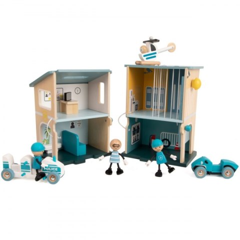 Classic World CLASSIC WORLD Posterunek Policji Drewniany Samochód Helikopter FIgurki 12el.