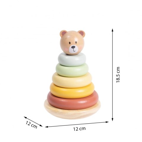 Tooky Toy TOOKY TOY Drewniana Układanka Sensoryczna Piramidka Miś Sensoryczny Kolorowy Stacker