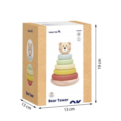 Tooky Toy TOOKY TOY Drewniana Układanka Sensoryczna Piramidka Miś Sensoryczny Kolorowy Stacker