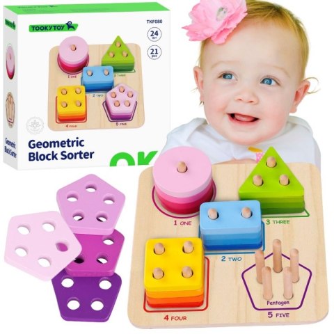 Tooky Toy TOOKY TOY Drewniany Sorter Geometryczny Nauka Kształtów Liczenia