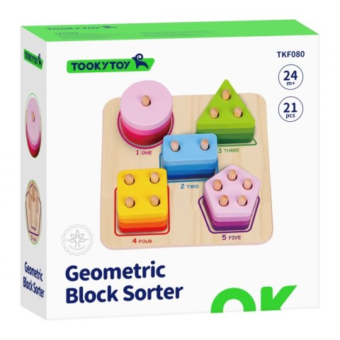 Tooky Toy TOOKY TOY Drewniany Sorter Geometryczny Nauka Kształtów Liczenia