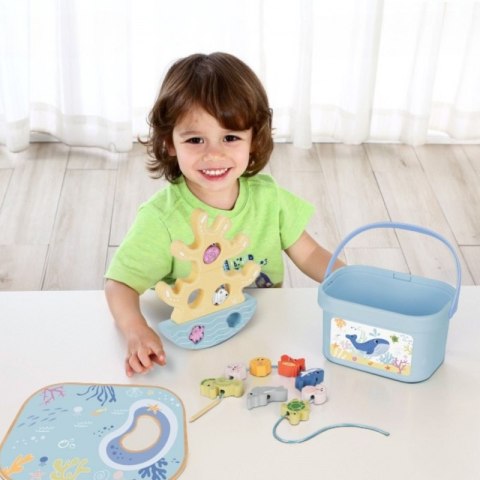 Tooky Toy TOOKY TOY Drewniany Zestaw Morskich Zabawek Wieża Balansująca Łowienie Ryb Figurki 23 Elementy