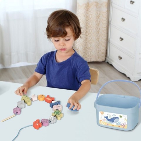 Tooky Toy TOOKY TOY Drewniany Zestaw Morskich Zabawek Wieża Balansująca Łowienie Ryb Figurki 23 Elementy