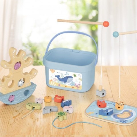 Tooky Toy TOOKY TOY Drewniany Zestaw Morskich Zabawek Wieża Balansująca Łowienie Ryb Figurki 23 Elementy