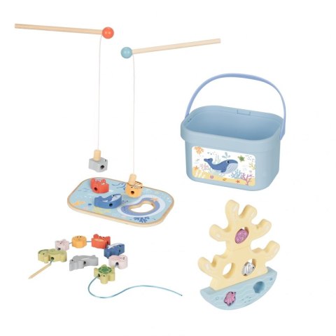 Tooky Toy TOOKY TOY Drewniany Zestaw Morskich Zabawek Wieża Balansująca Łowienie Ryb Figurki 23 Elementy