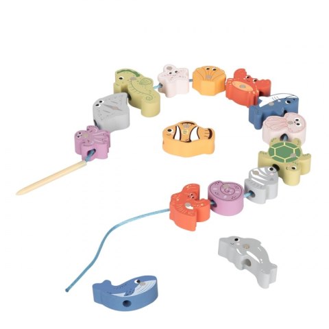 Tooky Toy TOOKY TOY Drewniany Zestaw Morskich Zabawek Wieża Balansująca Łowienie Ryb Figurki 23 Elementy