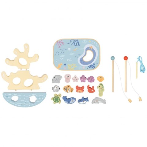 Tooky Toy TOOKY TOY Drewniany Zestaw Morskich Zabawek Wieża Balansująca Łowienie Ryb Figurki 23 Elementy