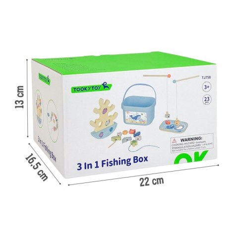 Tooky Toy TOOKY TOY Drewniany Zestaw Morskich Zabawek Wieża Balansująca Łowienie Ryb Figurki 23 Elementy