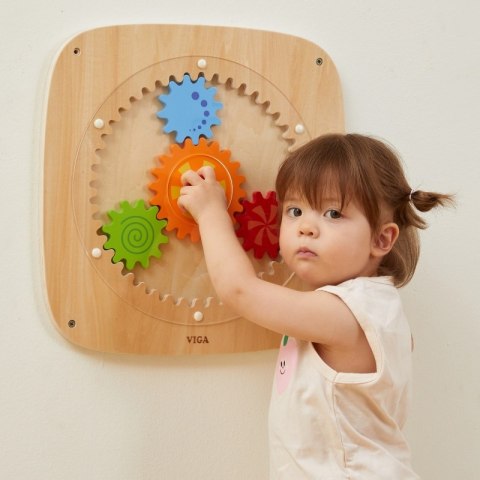 Viga Toys VIGA Drewniana Tablica z Kolorowymi Kołami Zębatymi