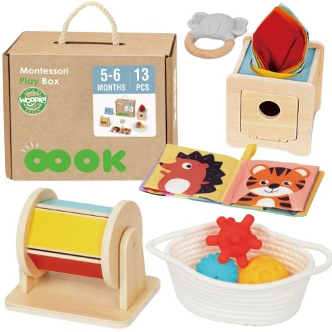 Woopie Let's Go Green WOOPIE GREEN Box Pudełko XXL Montessori Edukacyjne 6w1 Sensoryczne 5-6 Miesięcy 13el. FSC