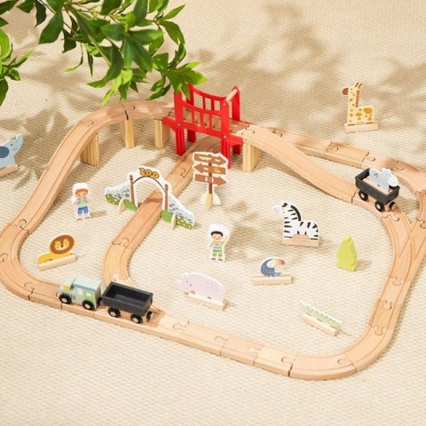 Woopie Let's Go Green WOOPIE GREEN Drewniana Kolejka ZOO Zestaw XL Pociąg na Magnes Tor 60 el. FSC