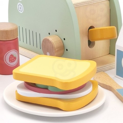 Woopie Let's Go Green WOOPIE GREEN Drewniany Toster Zestaw Śniadaniowy z Akcesoriami 14 el. FSC