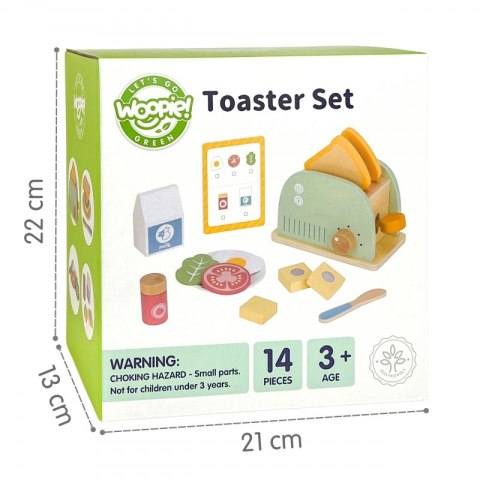Woopie Let's Go Green WOOPIE GREEN Drewniany Toster Zestaw Śniadaniowy z Akcesoriami 14 el. FSC